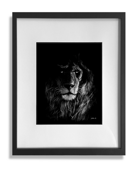 Lion print framed and matted