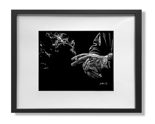 Smoking print framed and matted