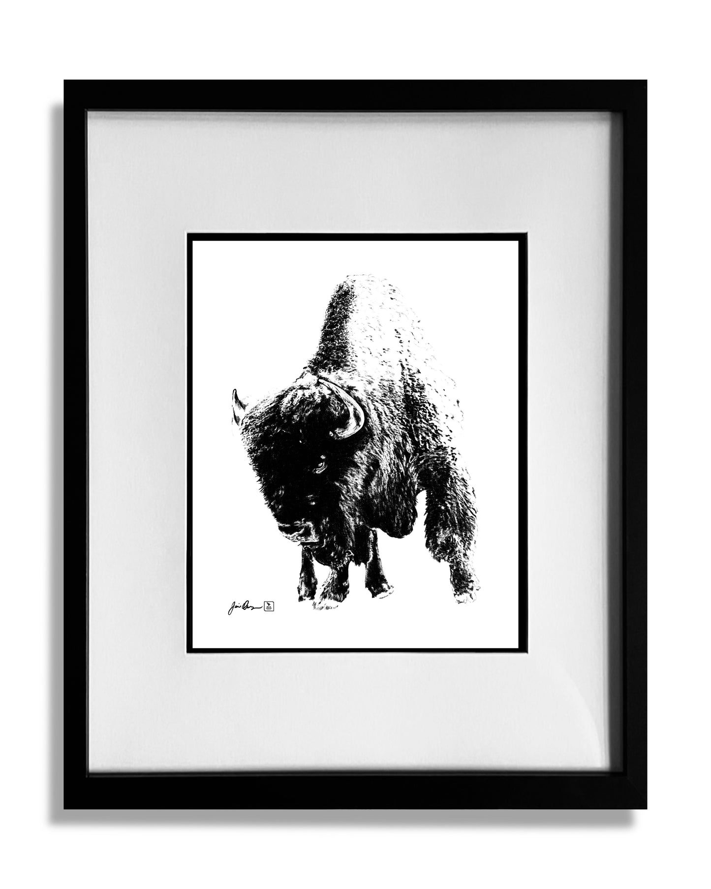 Leaning Buffalo print framed and matted