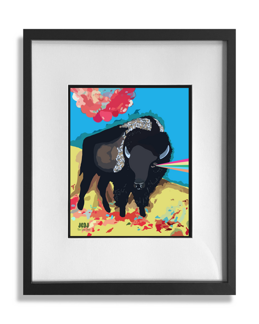 Rainbow Buffalo print framed and matted